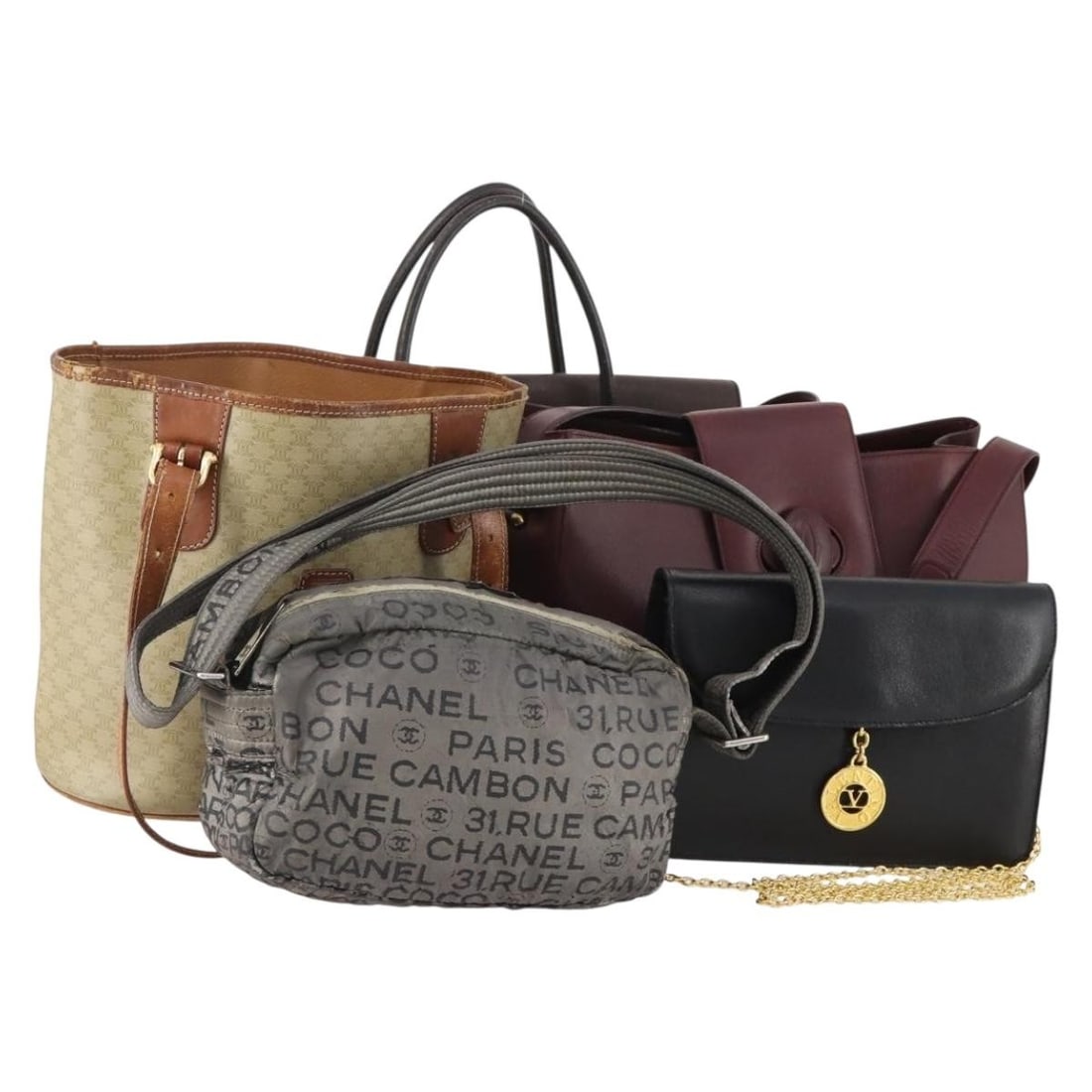 Set of 5 Burberry Women's Nylon Shoulder Bags Bordeaux Brown Silver (1 of 18)