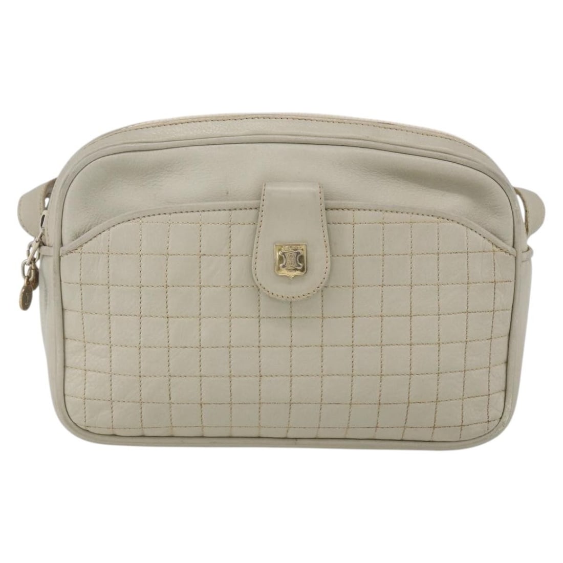 Celine Leather White Vintage Shoulder Bag 22cm by 15cm by 5cm: Celine Leather White Vintage Shoulder Bag 22cm by 15cm by 5cm This vintage Celine shoulder bag for women features white leather construction with visible signs of wear including surface deformation, r