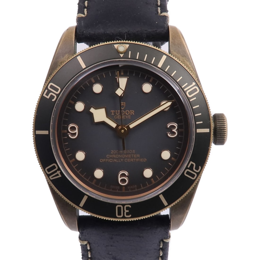 Black Bay Bronze 79250BA Automatic Wristwatch with Black Dial and Leather Strap: Black Bay Bronze 79250BA Automatic Wristwatch with Black Dial and Leather Strap This TUDOR Black Bay Bronze 79250BA/202 is an automatic wristwatch featuring a black dial and a black leather strap. The