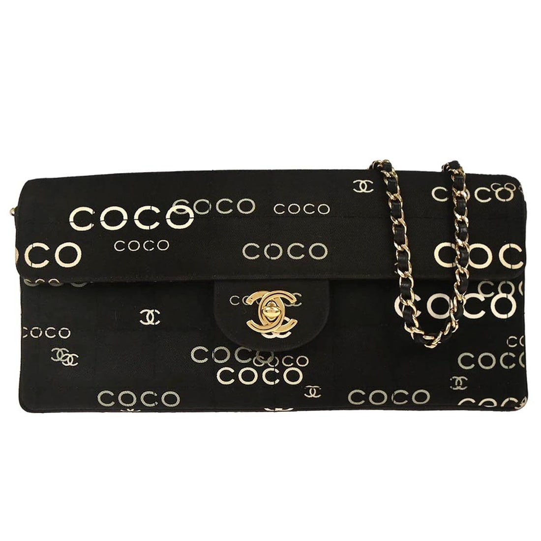Chanel Coco Chocolate Bar Black Canvas East West Shoulder Bag (1 of 10)