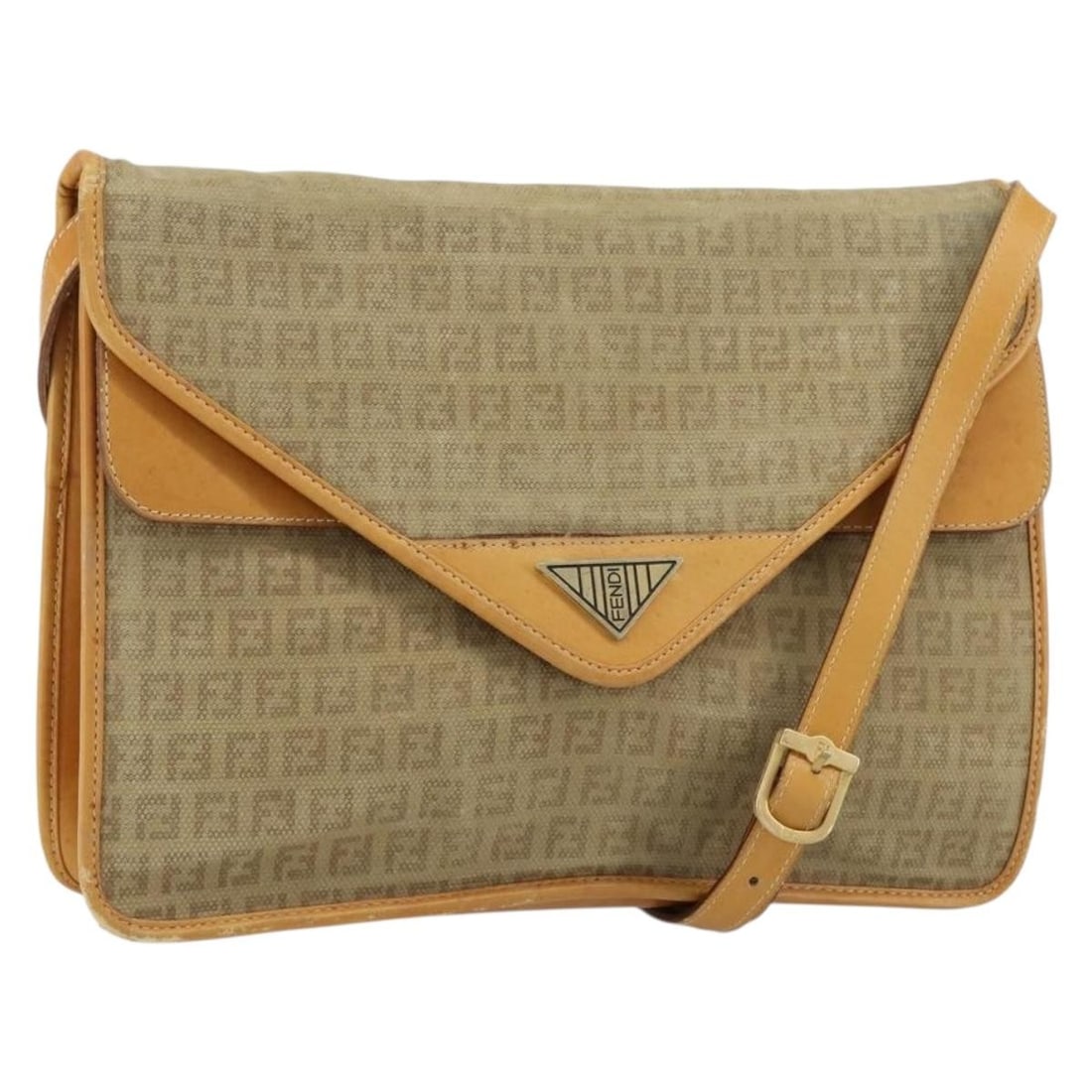 FENDI Zucchino Canvas Shoulder Bag Beige Gold Made in Italy (1 of 18)