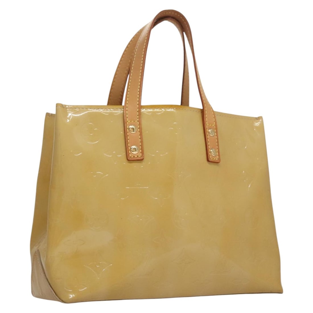 Beige Monogram Vernis Louis Vuitton Reade Patent Leather Bag: Beige Monogram Vernis Louis Vuitton Reade Patent Leather Bag This pre-owned Louis Vuitton Reade Handbag features the iconic Monogram Vernis design in beige patent leather. Designed for women, the bag 