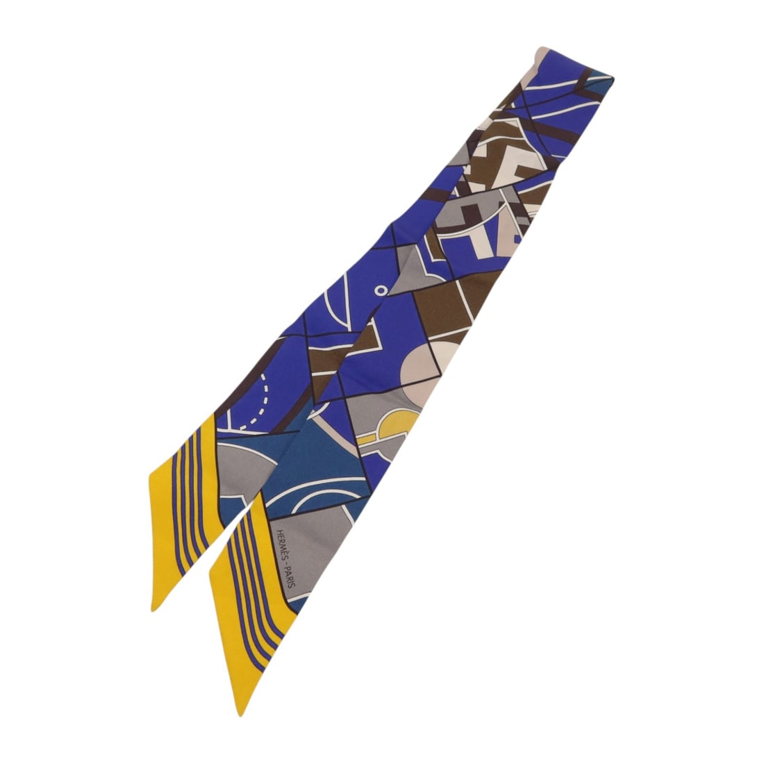 Hermes Silk Twilly Blue Yellow Multicolor Women's Fashion Scarf: Hermes Silk Twilly Blue Yellow Multicolor Women's Fashion Scarf This Hermes Twilly scarf features a striking blue, yellow, and multicolor design crafted from luxurious silk. Made in France, it is desi
