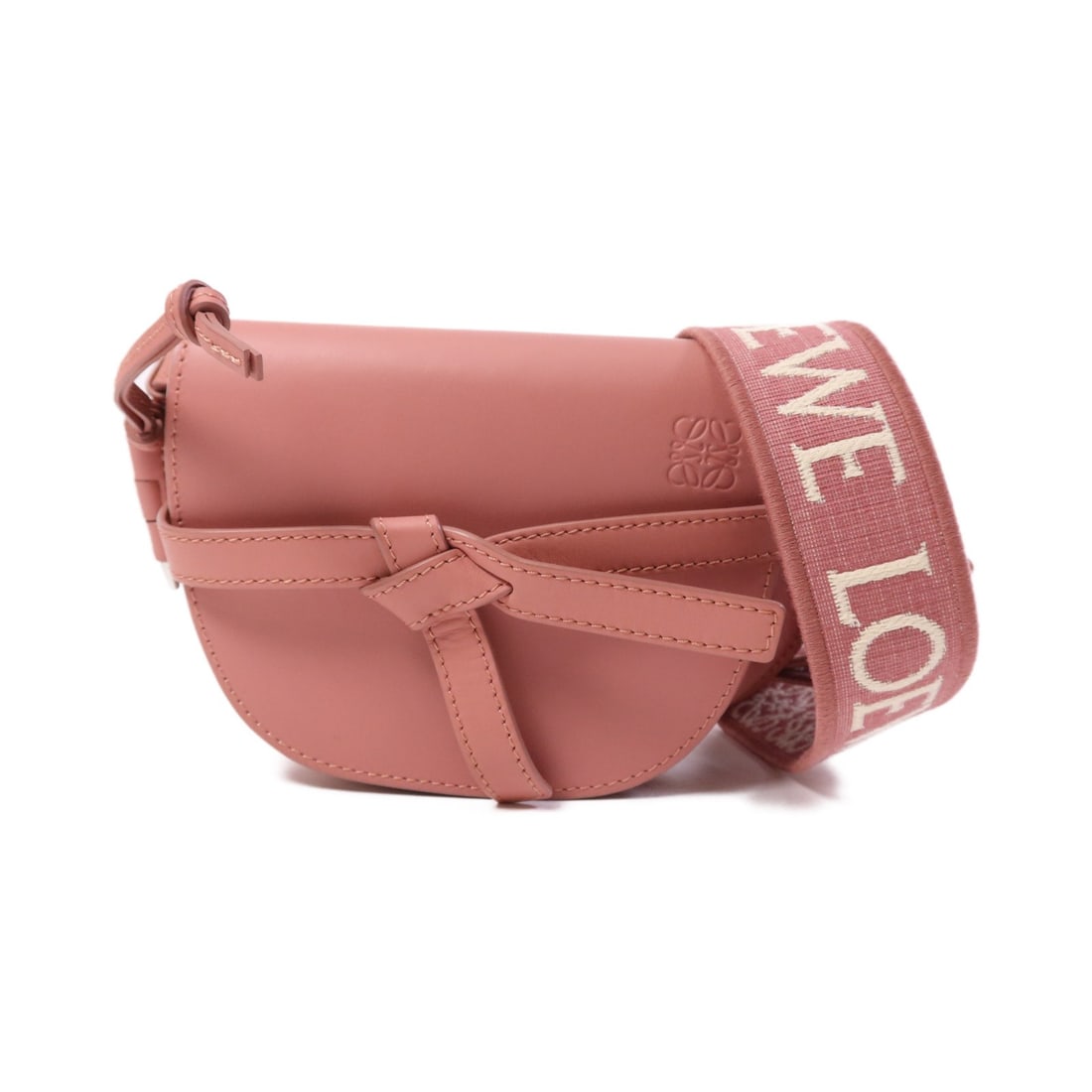Pink Calfskin Mini Gate Dual Shoulder Bag by Loewe with SHW: Pink Calfskin Mini Gate Dual Shoulder Bag by Loewe with SHW This LOEWE Mini Gate Dual shoulder bag features pink calfskin leather with a sleek and modern design. It offers a compact silhouette, ideal 