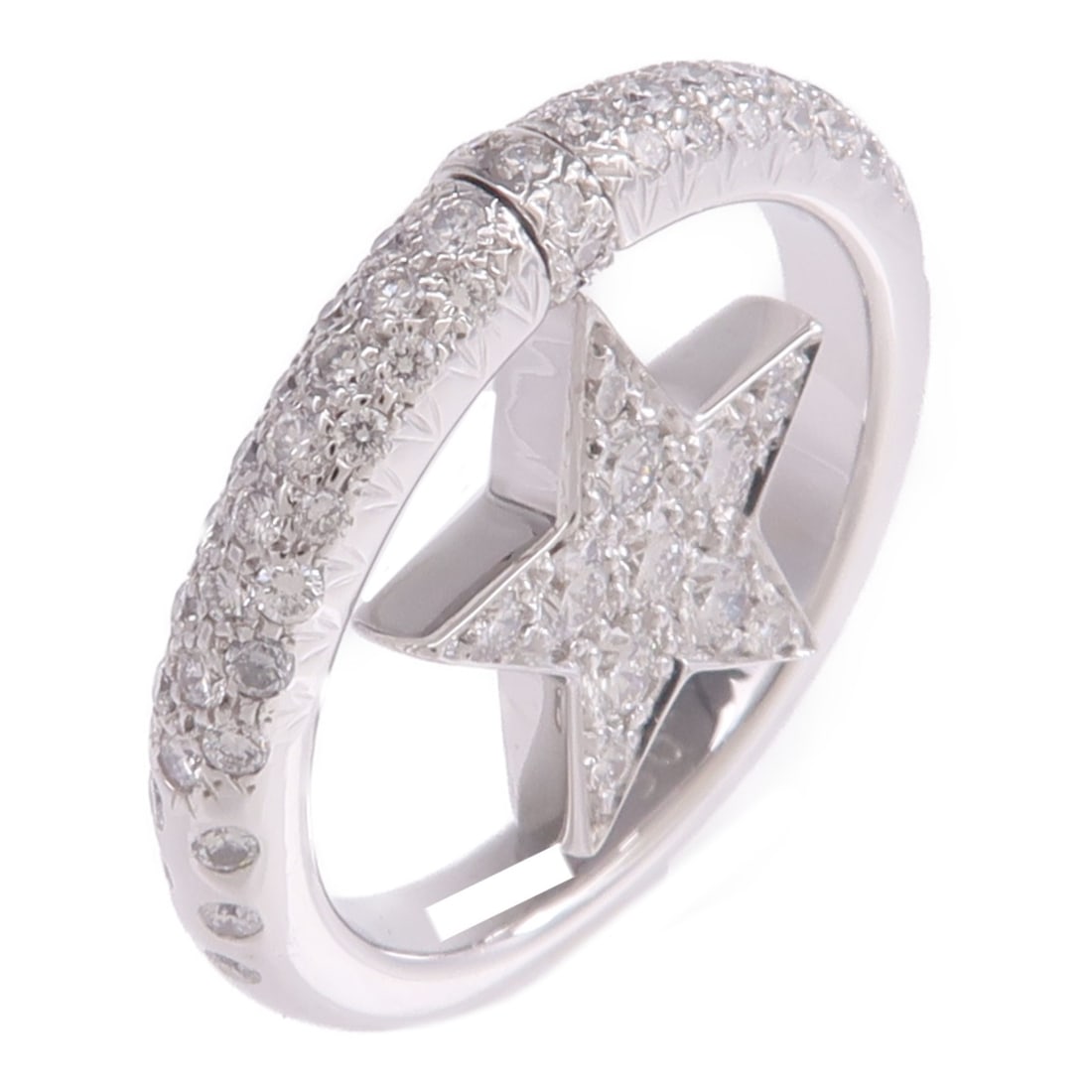 Chanel Comet Star White Gold Ring Size 5.75 CC Motif 18K: Chanel Comet Star White Gold Ring Size 5.75 CC Motif 18K This CHANEL CC Comet Star ring is crafted from 18K white gold and designed for women. The ring is size 5.75 (US) and features the iconic CC Com