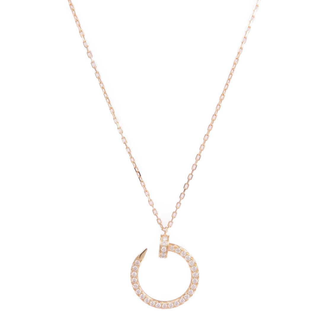 Cartier Juste Un Clou Rose Gold Diamond Pendant Necklace: Cartier Juste Un Clou Rose Gold Diamond Pendant Necklace This Cartier Juste Un Clou necklace features a sophisticated design crafted from 18k pink (rose) gold and is adorned with diamonds. Designed fo
