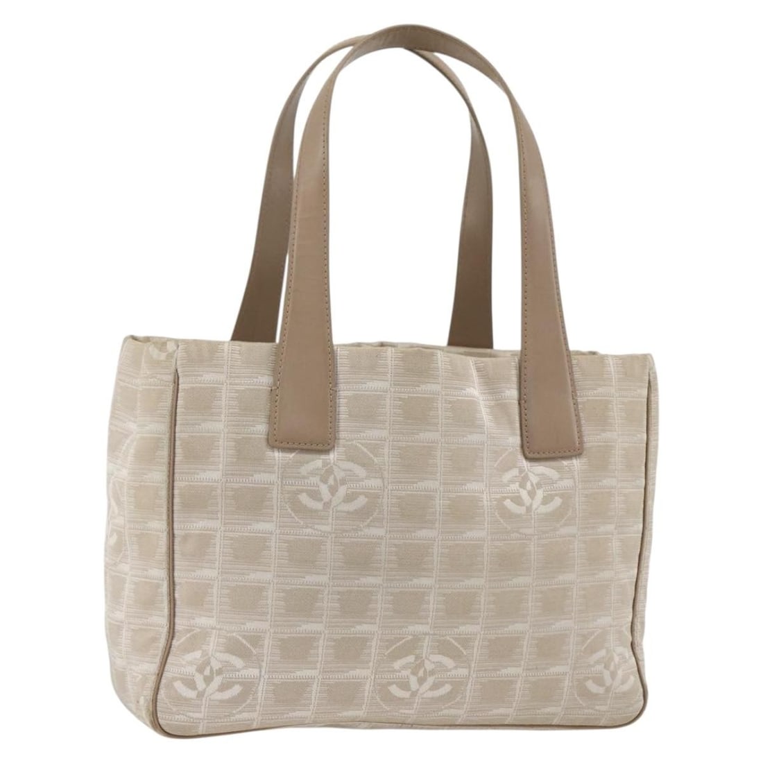 Beige Nylon CC Logo Tote New Travel Line by Chanel with Guarantee Card: Beige Nylon CC Logo Tote New Travel Line by Chanel with Guarantee Card This CHANEL Travel Line tote bag is crafted from beige nylon and features the signature CC logo. Designed for women, the tote off