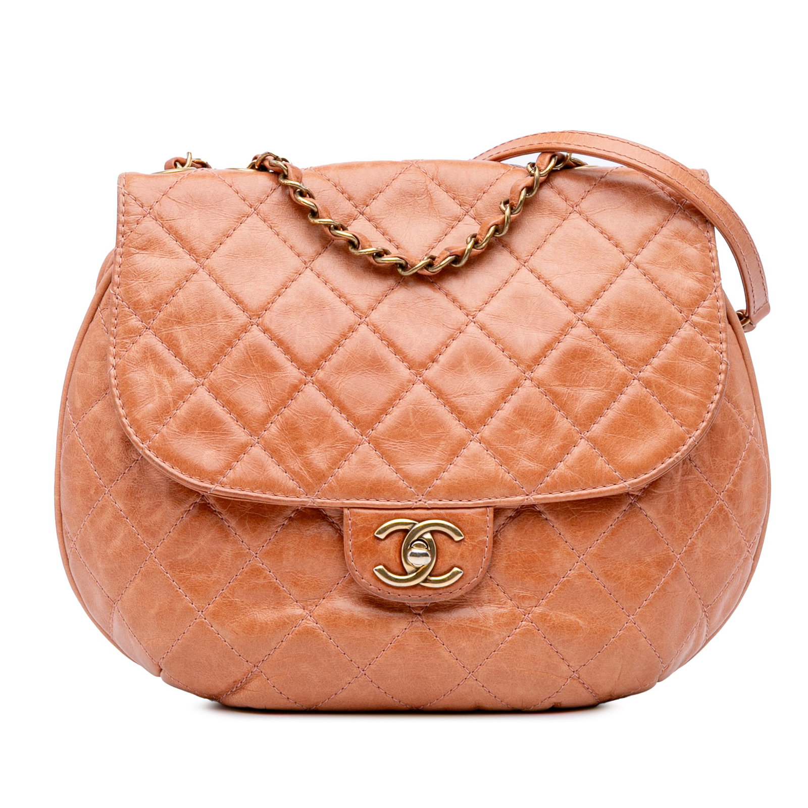 Chanel Medium Aged Calfskin Bubble CC Flap Brown Leather Shoulder Bag: Chanel Medium Aged Calfskin Bubble CC Flap Brown Leather Shoulder Bag This elegant Chanel Medium Aged Calfskin Bubble CC Flap shoulder bag showcases a luxurious quilted lambskin leather body complemen