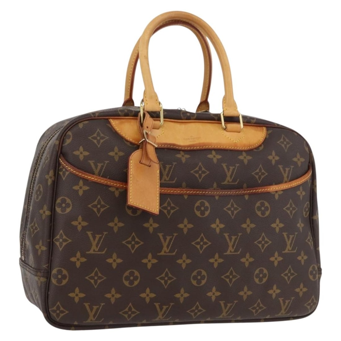 Louis Vuitton Deauville Monogram Canvas M47270 Women's Handbag with Name Tag: Louis Vuitton Deauville Monogram Canvas M47270 Women's Handbag with Name Tag This is a Louis Vuitton Deauville hand bag crafted from signature Monogram canvas. The bag is designed for women and featur