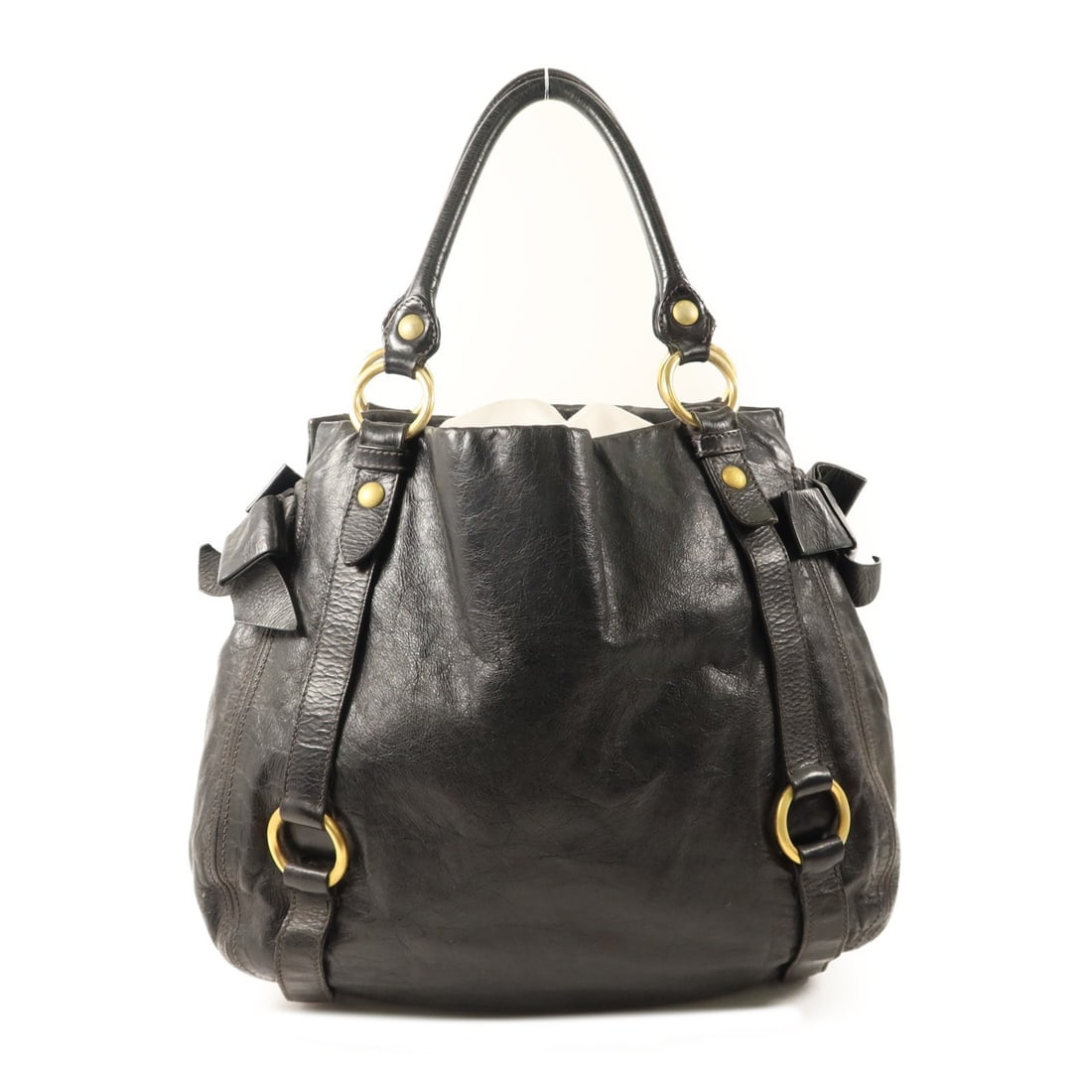 Black Leather Handbag by Miu Miu with Gold Tone Hardware (1 of 18)