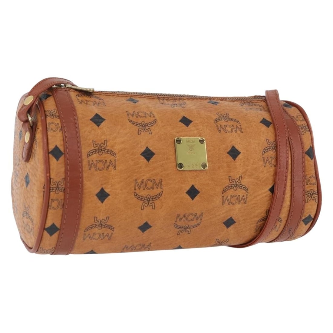 MCM Vicetos Brown PVC Leather Shoulder Bag Gold Accents Germany: MCM Vicetos Brown PVC Leather Shoulder Bag Gold Accents Germany This MCM Vicetos Logogram shoulder bag is crafted from durable PVC leather in brown with gold accents. Designed for women, it features a