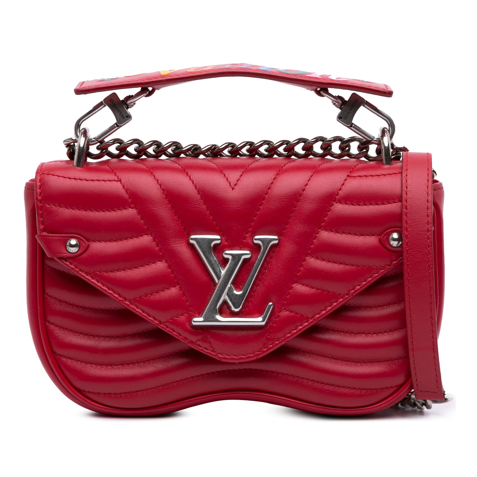 Louis Vuitton New Wave Chain Bag PM Red Leather Italy: Louis Vuitton New Wave Chain Bag PM Red Leather Italy Introducing the Louis Vuitton New Wave Chain Bag PM, a stylish accessory that exudes luxury and sophistication. This bag features a sleek leather 