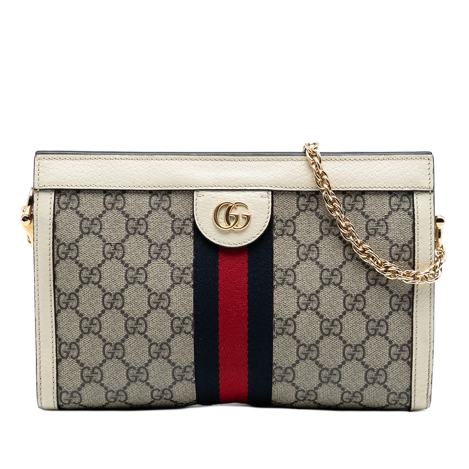 Gucci Ophidia Small Crossbody Bag with GG Supreme Canvas and Web Stripe: Gucci Ophidia Small Crossbody Bag with GG Supreme Canvas and Web Stripe This Gucci Ophidia Small GG Supreme Web crossbody bag features a coated canvas body with leather trim, a gold-tone chain strap, 