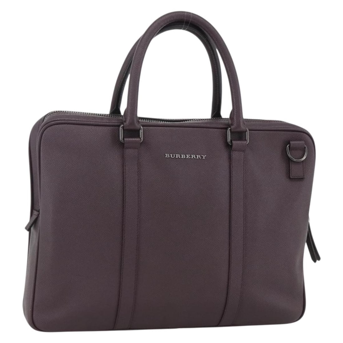 Burberry Purple Leather Women's Handbag with Silver Accents: Burberry Purple Leather Women's Handbag with Silver Accents This Burberry handbag features a purple and silver leather exterior with a classic silhouette, designed for women. The bag measures approxim