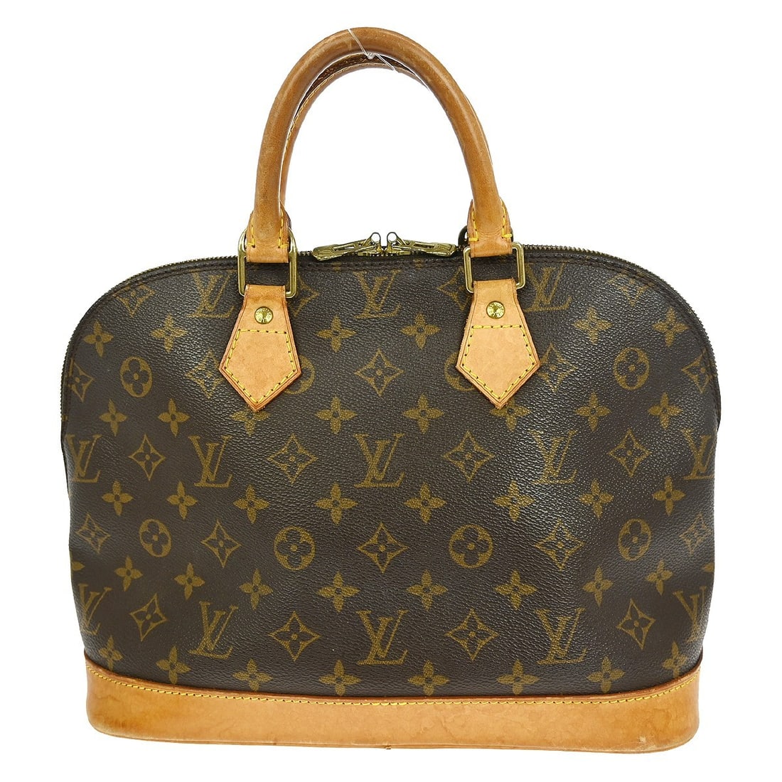 Louis Vuitton Alma Monogram Canvas Medium Brown Handbag M51130: Louis Vuitton Alma Monogram Canvas Medium Brown Handbag M51130 This Louis Vuitton Alma handbag features the iconic Monogram canvas exterior with beige double handles and a zip closure. The medium-size