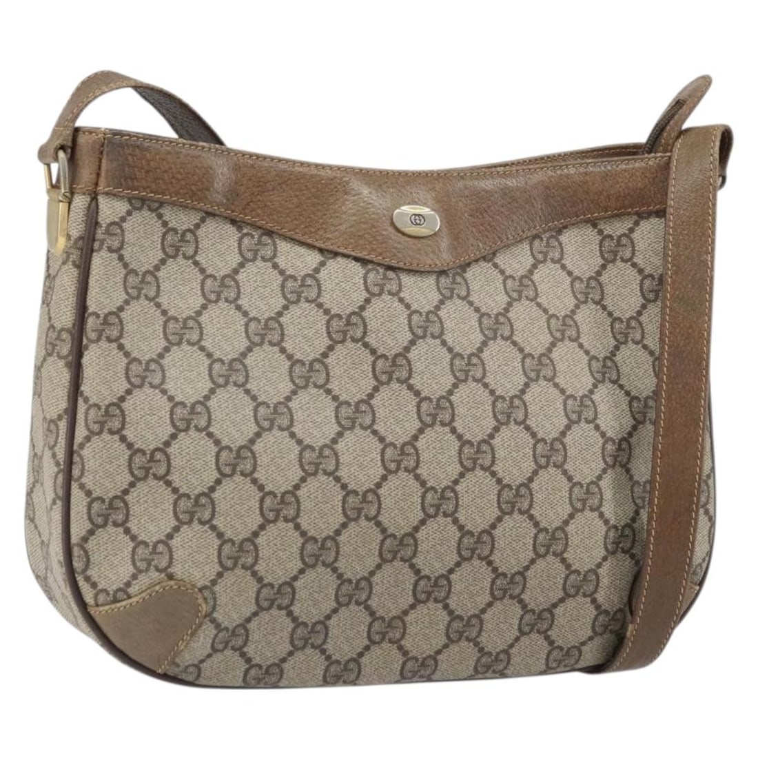 Gucci GG Supreme Beige Gold PVC Shoulder Bag for Women Italy: Gucci GG Supreme Beige Gold PVC Shoulder Bag for Women Italy This GUCCI GG Supreme Shoulder Bag features a beige and gold color scheme, crafted from PVC leather and GG canvas. Designed for women, the 