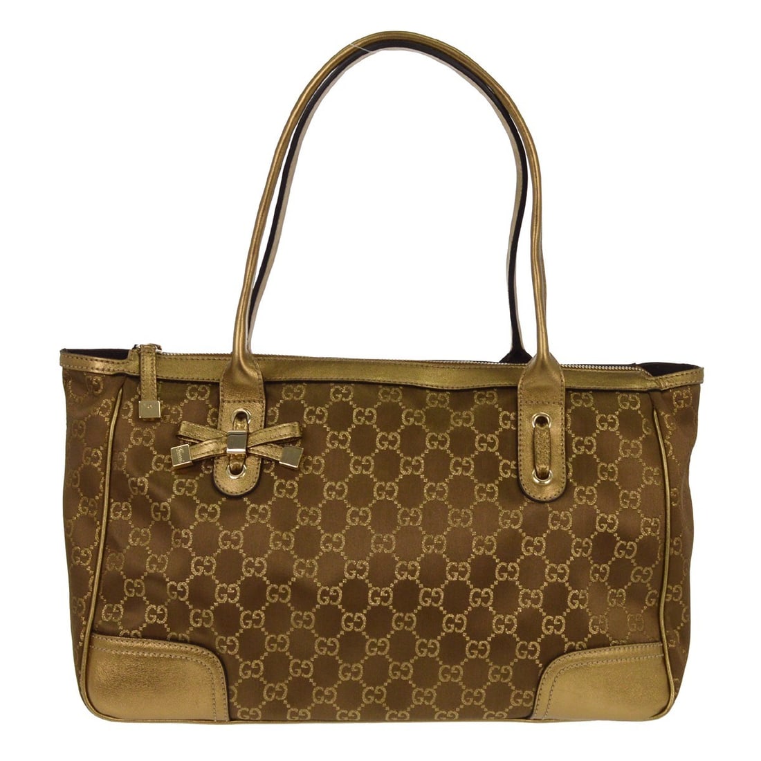 Gucci Princy Medium Gold Satin Canvas Leather Tote Bag 177052 203419: Gucci Princy Medium Gold Satin Canvas Leather Tote Bag 177052 203419 This Gucci Princy tote bag features a gold satin GG canvas exterior with leather trim. Designed for women, it offers a medium-sized