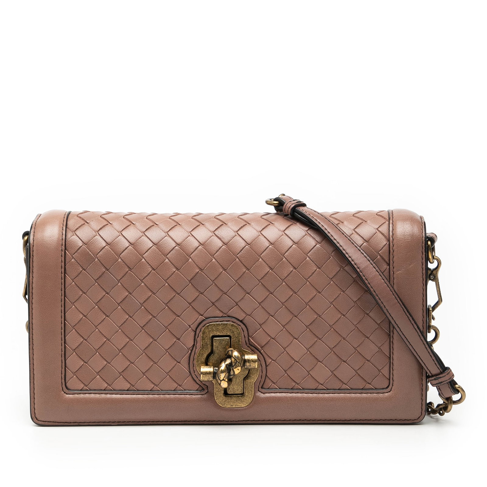 Bottega Veneta Olimpia Knot Leather Woven Crossbody Bag with Chain Strap: Bottega Veneta Olimpia Knot Leather Woven Crossbody Bag with Chain Strap This Bottega Veneta Nappa Intrecciato Olimpia Knot Crossbody bag features a woven leather exterior, a detachable chain link str