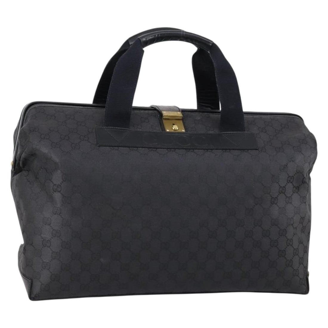 GUCCI GG Canvas Boston Bag Black Gold Authentic Italy 121312: GUCCI GG Canvas Boston Bag Black Gold Authentic Italy 121312 This authentic Gucci GG Canvas Boston Bag is a stylish accessory that combines luxury and functionality. Crafted in Italy, the bag features