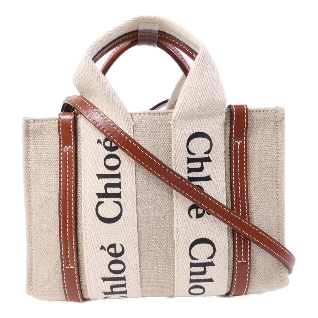 Chloe Woody Mini Canvas Shoulder Bag Brown Two Way Design (1 of 13)