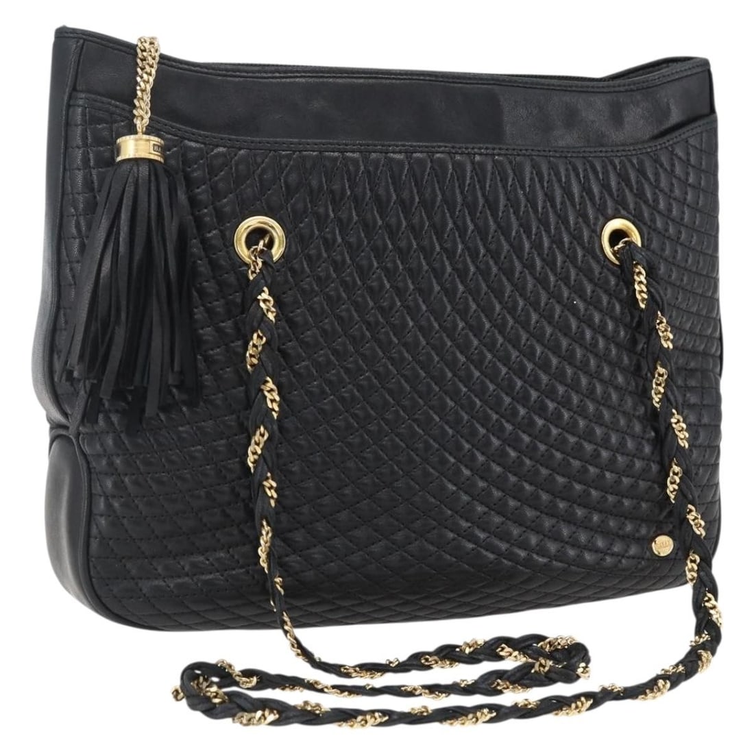 Bally Gold and Black Leather Shoulder Bag with Chain Strap Italy: Bally Gold and Black Leather Shoulder Bag with Chain Strap Italy This BALLY shoulder bag features a stylish gold and black leather exterior with a chain shoulder strap. Designed for women, the bag is 