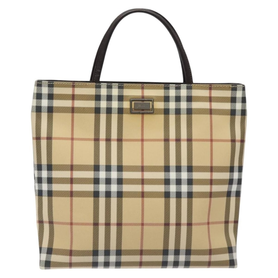 Burberry Nova Check Beige Canvas Tote Bag for Women: Burberry Nova Check Beige Canvas Tote Bag for Women This Burberry Nova Check Tote features the signature beige canvas with a check pattern, designed for women. The bag shows signs of use, including su