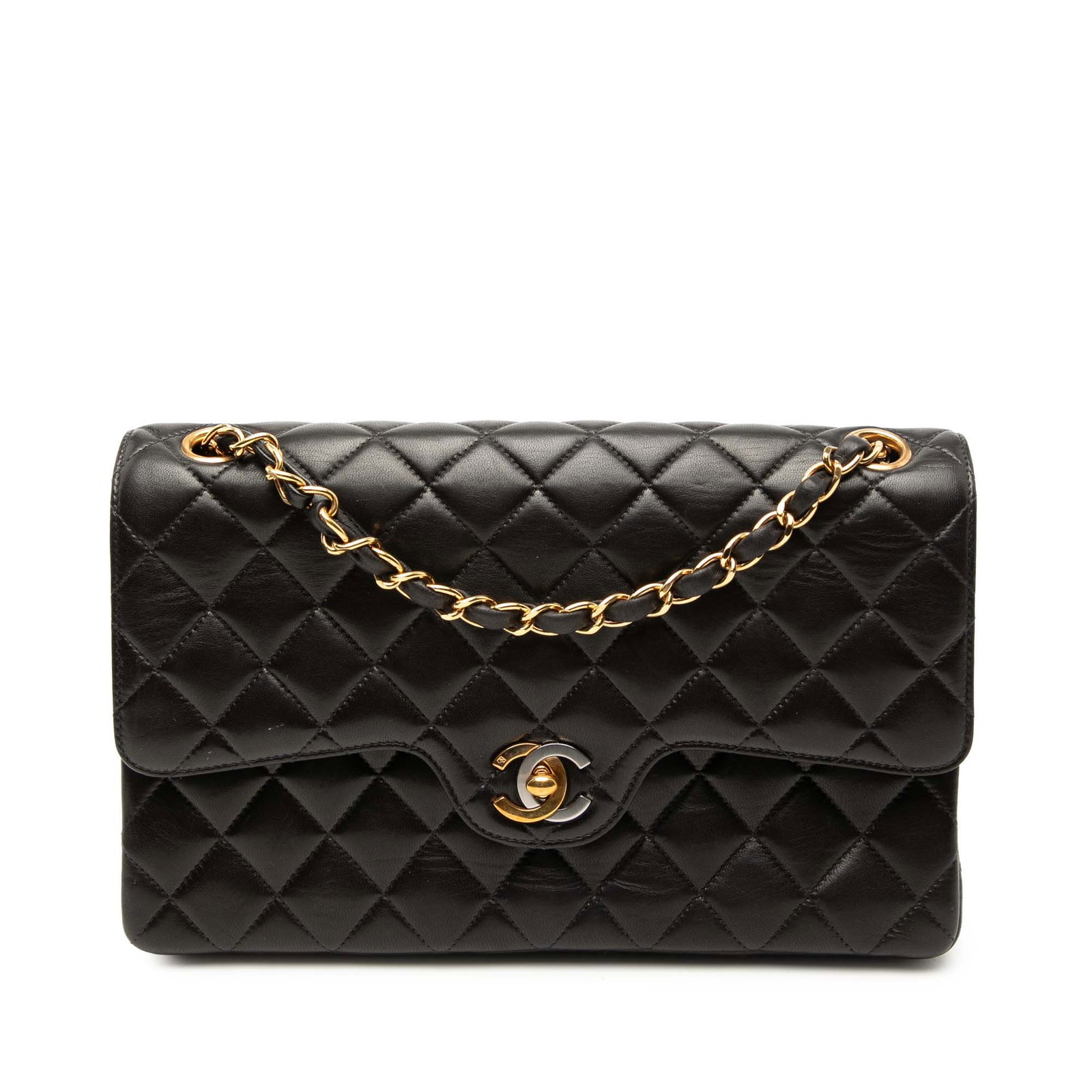 Chanel Double Flap Black Quilted Lambskin Shoulder Bag Gold Silver CC (1 of 7)