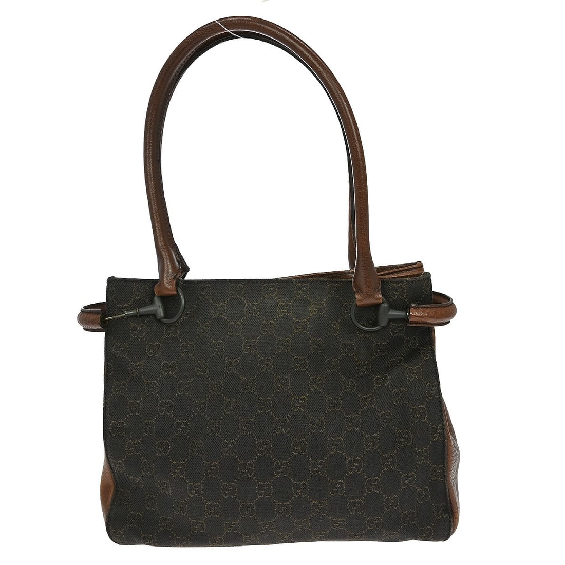 Gucci GG Brown Canvas Medium Vintage Tote Bag Model 101971 002058: Gucci GG Brown Canvas Medium Vintage Tote Bag Model 101971 002058 This medium Gucci GG tote handbag features brown canvas with the signature GG pattern and leather accents. The bag is designed with do