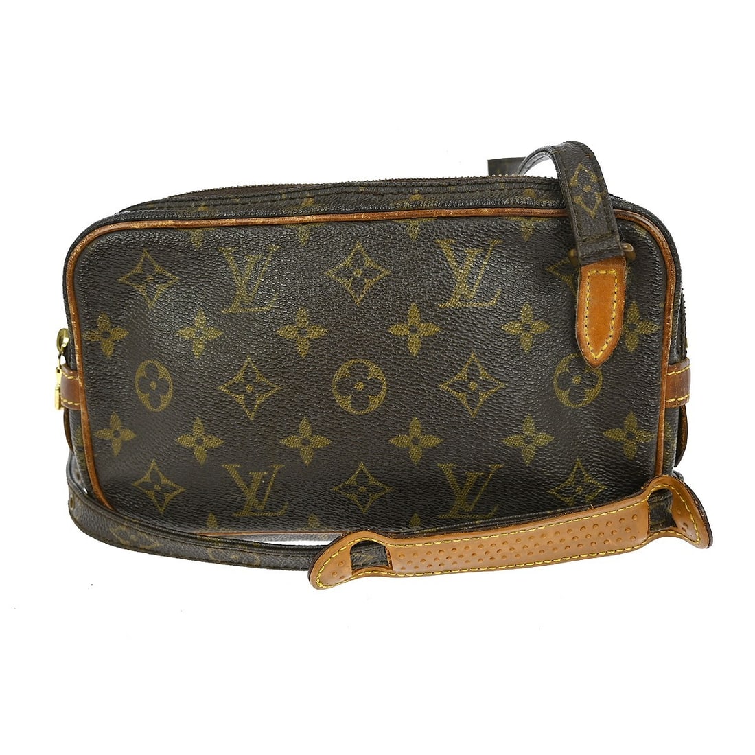 Louis Vuitton Marly Bandouliere Monogram Leather Mini Crossbody Bag M51828: Louis Vuitton Marly Bandouliere Monogram Leather Mini Crossbody Bag M51828 This Louis Vuitton Marly Bandouliere shoulder bag features the signature Monogram pattern on brown leather, complemented by a