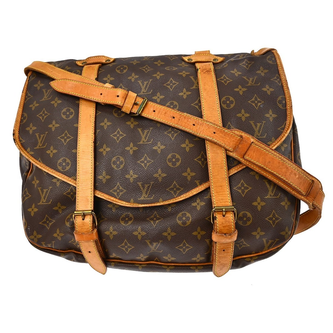 Louis Vuitton Saumur 43 Monogram Canvas Messenger Crossbody Bag M42252: Louis Vuitton Saumur 43 Monogram Canvas Messenger Crossbody Bag M42252 This Louis Vuitton Monogram Saumur 43 messenger bag features a classic brown monogram canvas leather exterior with a buckle closu
