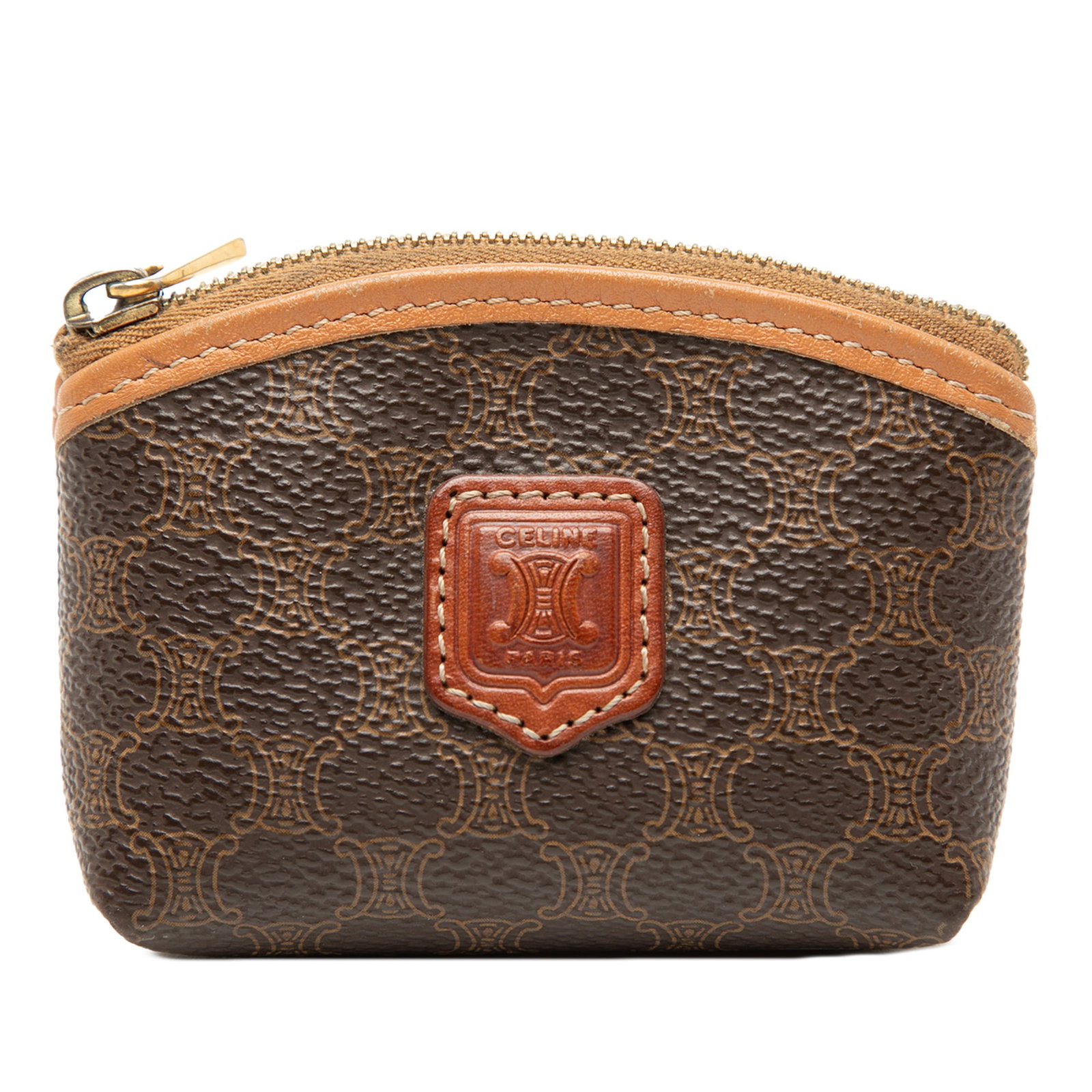 Celine Macadam Brown Coated Canvas Zip Coin Purse with Leather Trim (1 of 8)