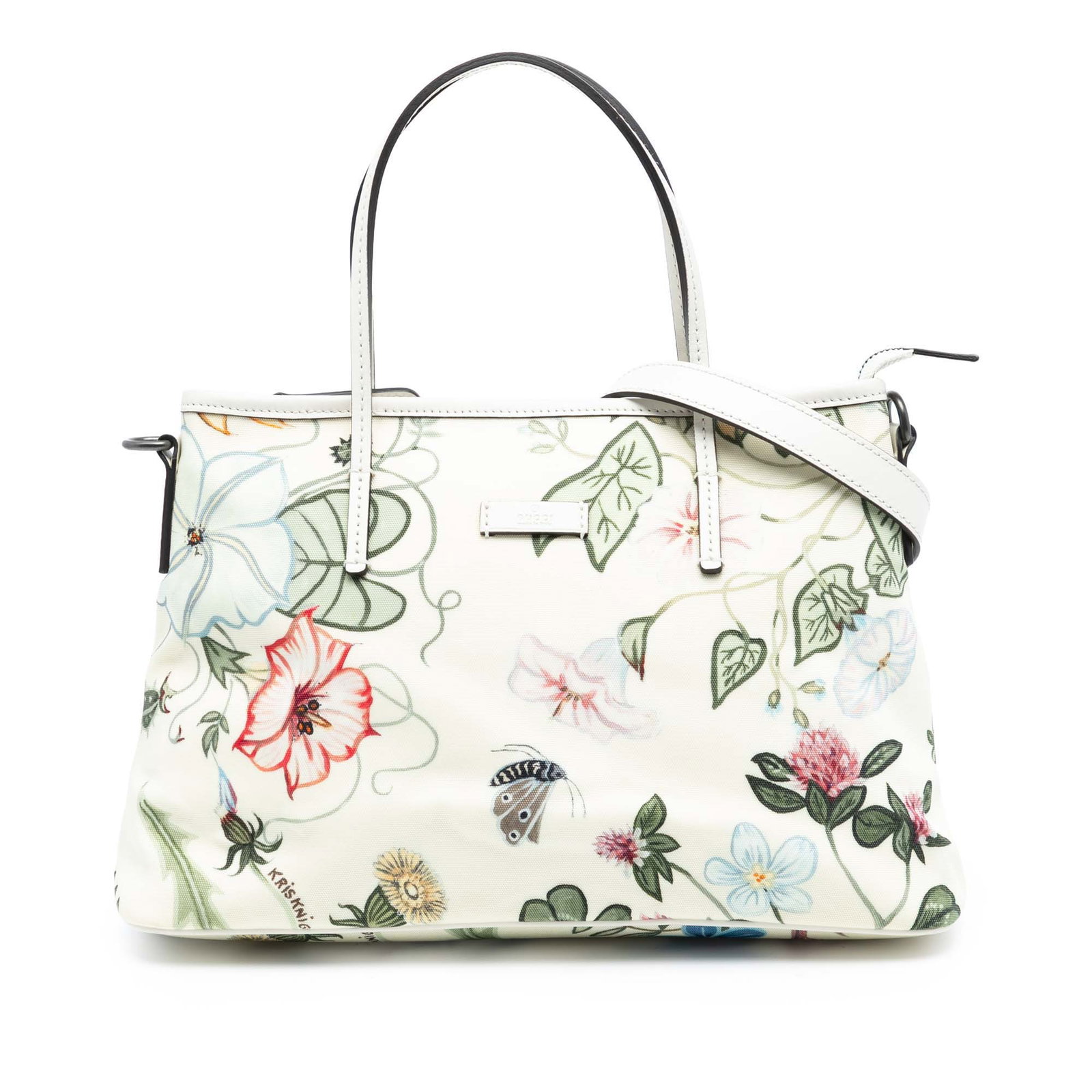 Gucci Flora Knight Small Convertible Canvas Tote Bag with Leather Handles: Gucci Flora Knight Small Convertible Canvas Tote Bag with Leather Handles This Gucci Small Canvas Flora Knight Convertible Tote features a printed canvas body with flat leather handles and a detachabl