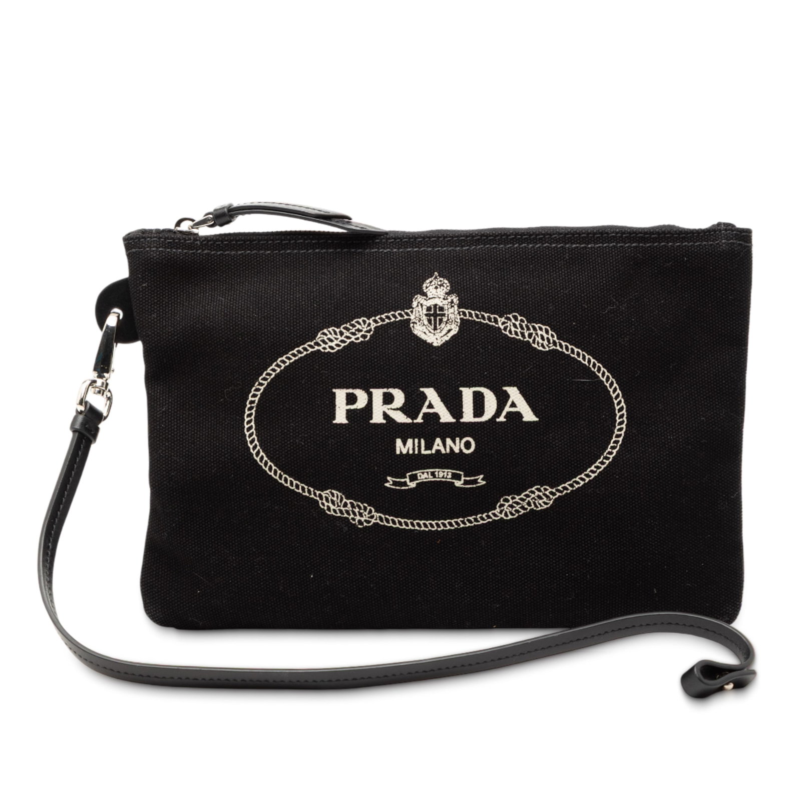 Black Canvas Canapa Pouch by Prada with Logo Detail (1 of 6)