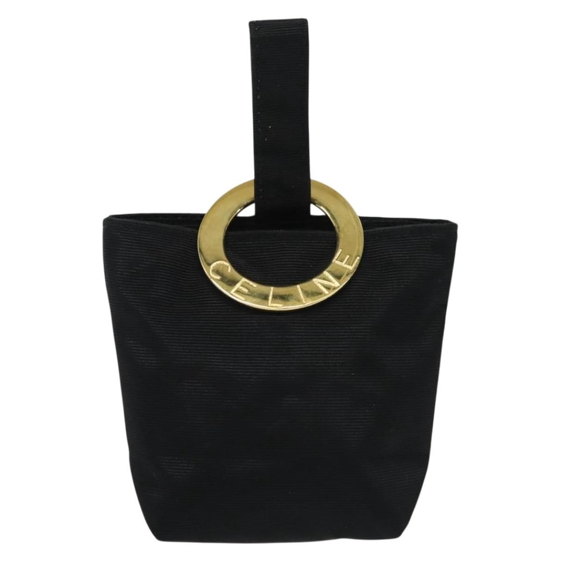 Black Nylon Celine Pouch with Circle Logo Design: Black Nylon Celine Pouch with Circle Logo Design This Celine Circle Logo Pouch is crafted from black nylon and features a compact design. Made in Italy, it is designed for women and offers practical o