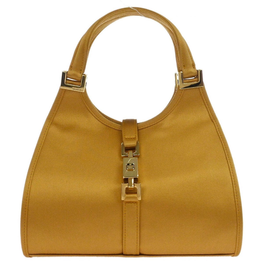 Gucci Mini Jackie Satin Gold Vintage Women's Handbag: Gucci Mini Jackie Satin Gold Vintage Women's Handbag This vintage Gucci mini handbag is crafted from gold satin and features a compact, elegant silhouette. Designed for women, it has a matching gold l