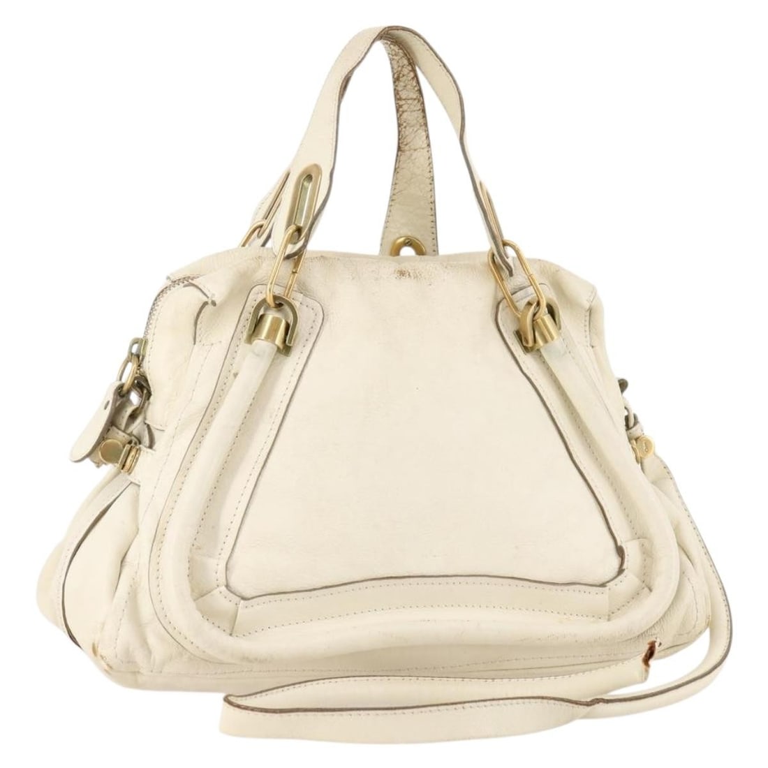 Chloe Paraty White Leather Convertible Shoulder and Handbag with Gold Accents (1 of 18)