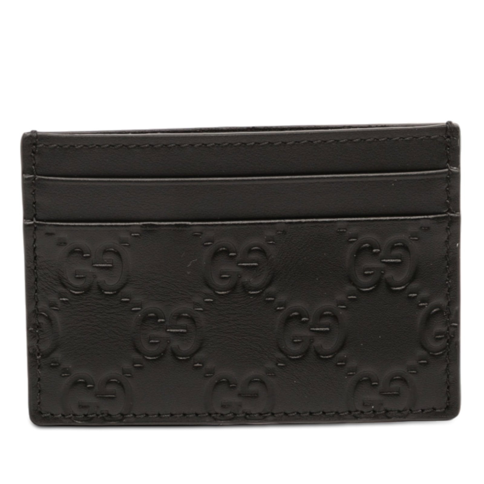 Black Leather Gucci Guccissima Embossed Card Holder With Slots: Black Leather Gucci Guccissima Embossed Card Holder With Slots This Guccissima card holder features an embossed leather exterior with dedicated card slots. The item comes in black leather and is craft