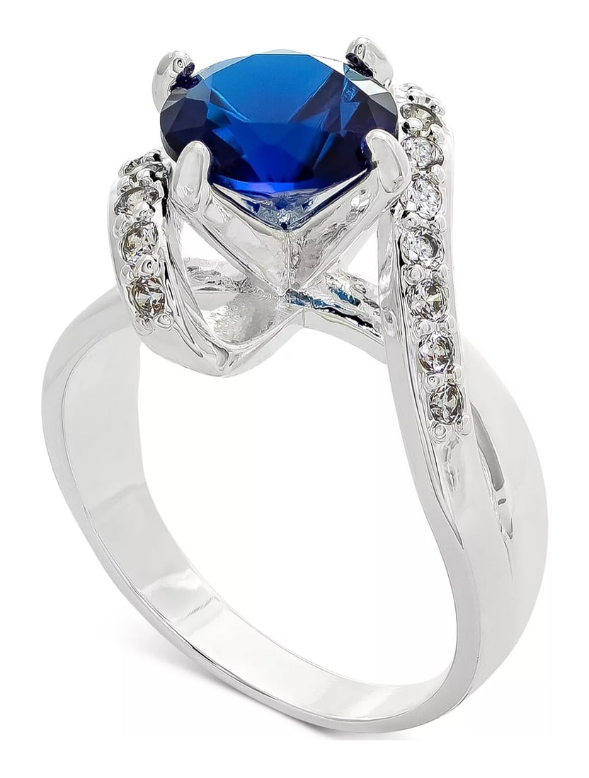 Charter Club Silver Ring with Blue Emerald-Cut Crystal and Pave Size 10: Charter Club Silver Ring with Blue Emerald-Cut Crystal and Pave Size 10 Elevate your style with this stunning Charter Club Tall-Mount Ring in Silver, featuring a captivating blue emerald-cut crystal c
