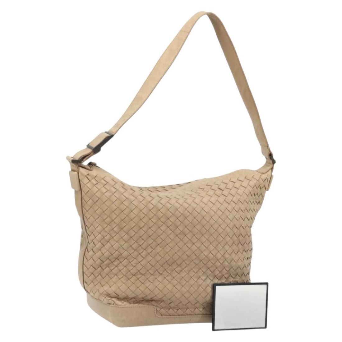 Bottega Veneta Intrecciato Beige Leather Shoulder Bag with Dust Bag and Mirror: Bottega Veneta Intrecciato Beige Leather Shoulder Bag with Dust Bag and Mirror This Bottega Veneta Intrecciato shoulder bag is crafted from beige leather and features the brand's signature woven desig