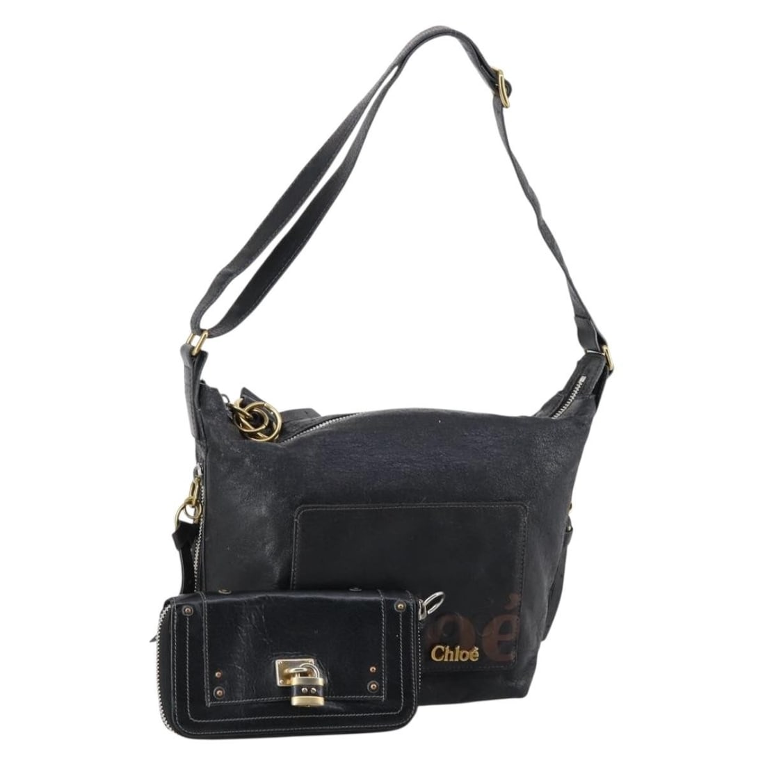 Chloe Black and Silver Leather Handbag Two-Piece Set for Women: Chloe Black and Silver Leather Handbag Two-Piece Set for Women This is a set of two Chloe handbags crafted from black and silver leather. Designed for women, both bags are made in Romania and feature 