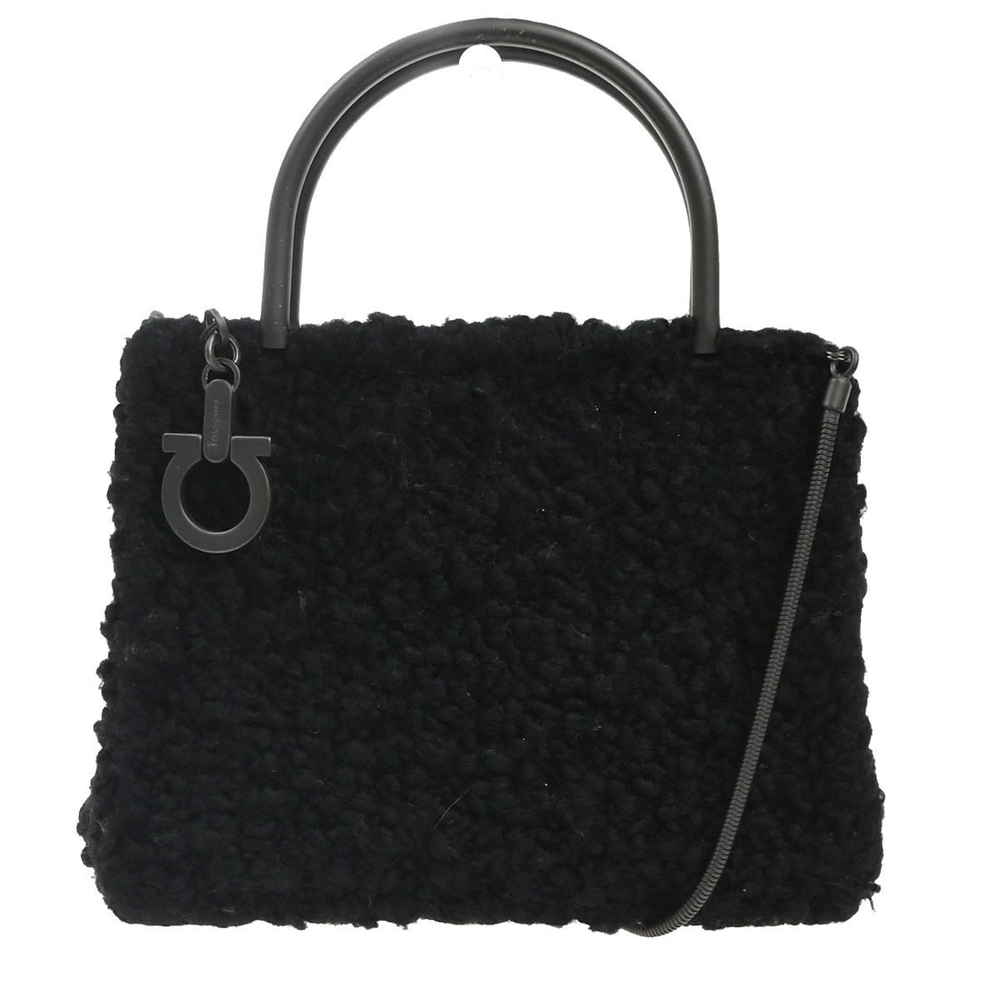 Salvatore Ferragamo Wool Gancini Black Handbag 18cm by 15cm by 10cm: Salvatore Ferragamo Wool Gancini Black Handbag 18cm by 15cm by 10cm This Salvatore Ferragamo Gancini handbag is crafted from black wool and designed for women. It features a compact size suitable for 