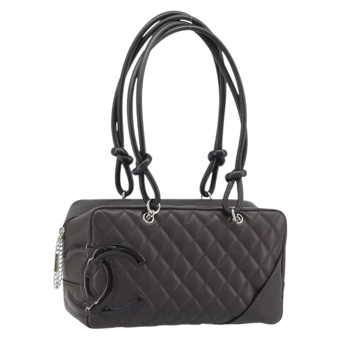 Chanel Cambon Matelasse Brown Leather Shoulder Bag with Silver CC Logo: Chanel Cambon Matelasse Brown Leather Shoulder Bag with Silver CC Logo This CHANEL Cambon Line Matelasse shoulder bag features brown leather with silver-tone accents and the iconic CC logo. Designed f