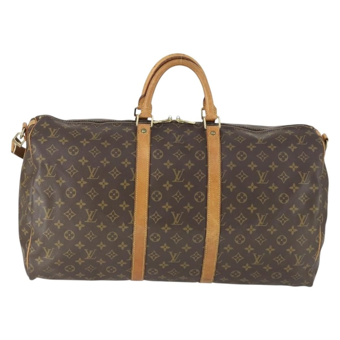Louis Vuitton Monogram Canvas Keepall Bandouliere Travel Bag 55cm: Louis Vuitton Monogram Canvas Keepall Bandouliere Travel Bag 55cm The Louis Vuitton Keepall Bandouliere Bag features the iconic monogram canvas design in brown and is suitable for unisex use. This tra