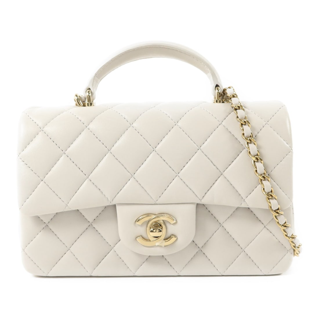 Chanel Classic Gray Lambskin Top Handle Two Way Shoulder Bag AP2431: Chanel Classic Gray Lambskin Top Handle Two Way Shoulder Bag AP2431 This CHANEL 2-way shoulder bag features a classic design with a top handle, crafted from luxurious gray lambskin leather. The versat