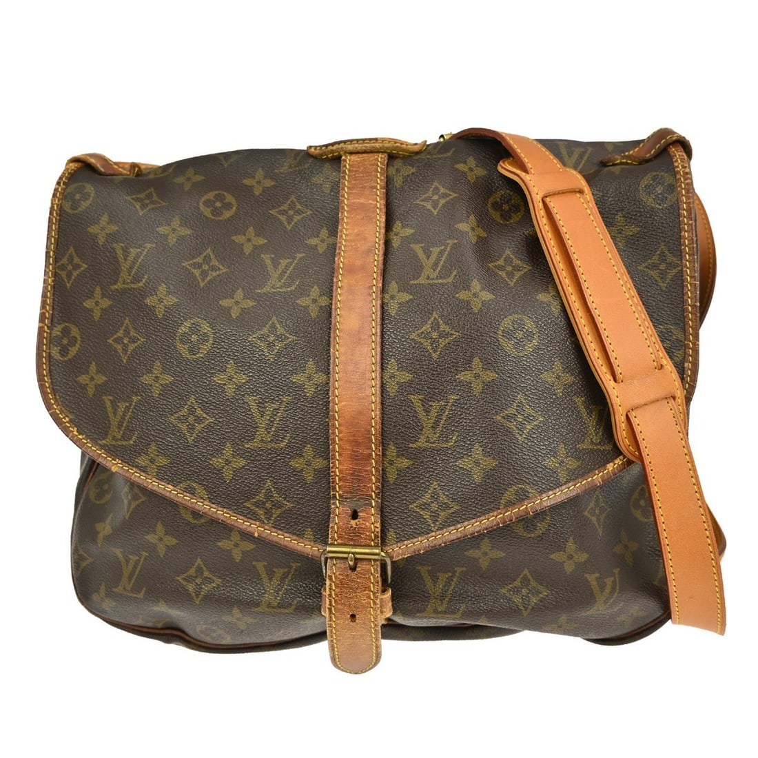 Louis Vuitton Saumur 35 Monogram Canvas Messenger Crossbody Bag M42254: Louis Vuitton Saumur 35 Monogram Canvas Messenger Crossbody Bag M42254 This is a vintage Louis Vuitton Saumur 35 messenger shoulder bag, crafted from brown monogram canvas leather with leather trim. T