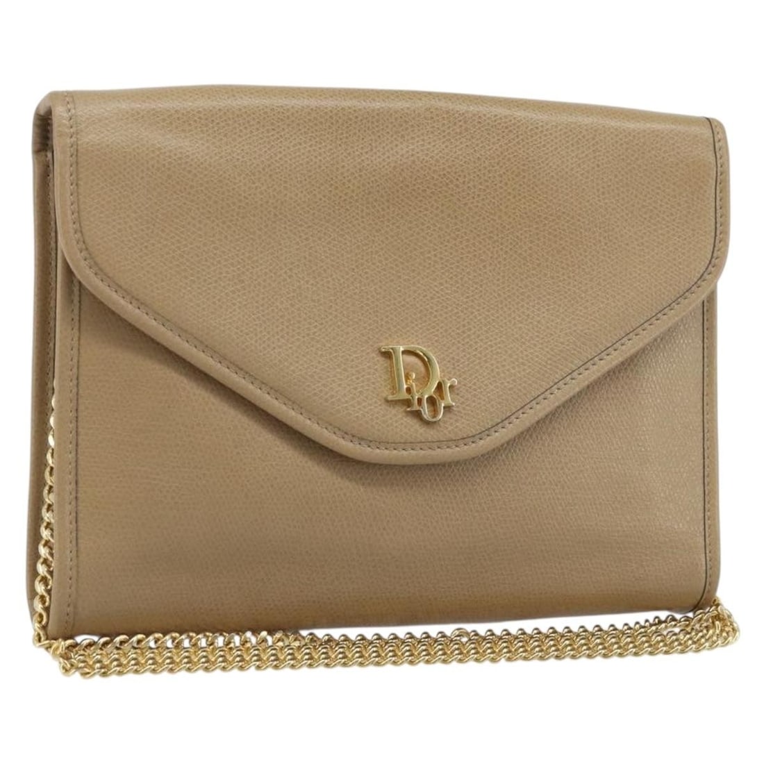 Christian Dior Beige Leather Shoulder Bag with Chain Strap Gold Accents: Christian Dior Beige Leather Shoulder Bag with Chain Strap Gold Accents This Christian Dior shoulder bag features beige leather with gold accents and a chain strap. Designed for women, the bag is made