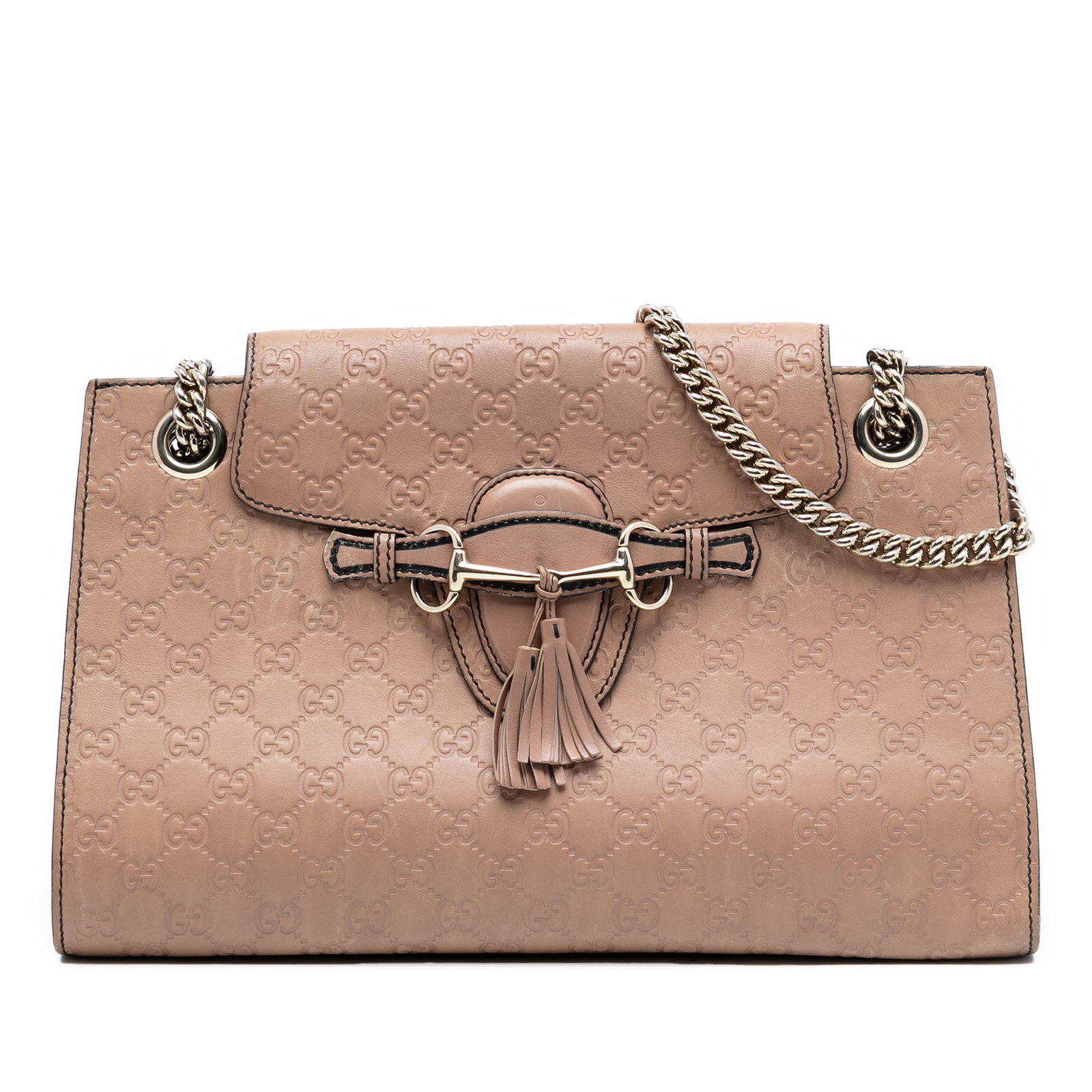 Gucci Emily Guccissima Embossed Leather Chain Shoulder Bag Brown: Gucci Emily Guccissima Embossed Leather Chain Shoulder Bag Brown This Gucci Emily shoulder bag features an embossed leather exterior in brown, chain straps with flat leather shoulder guards, and a fro
