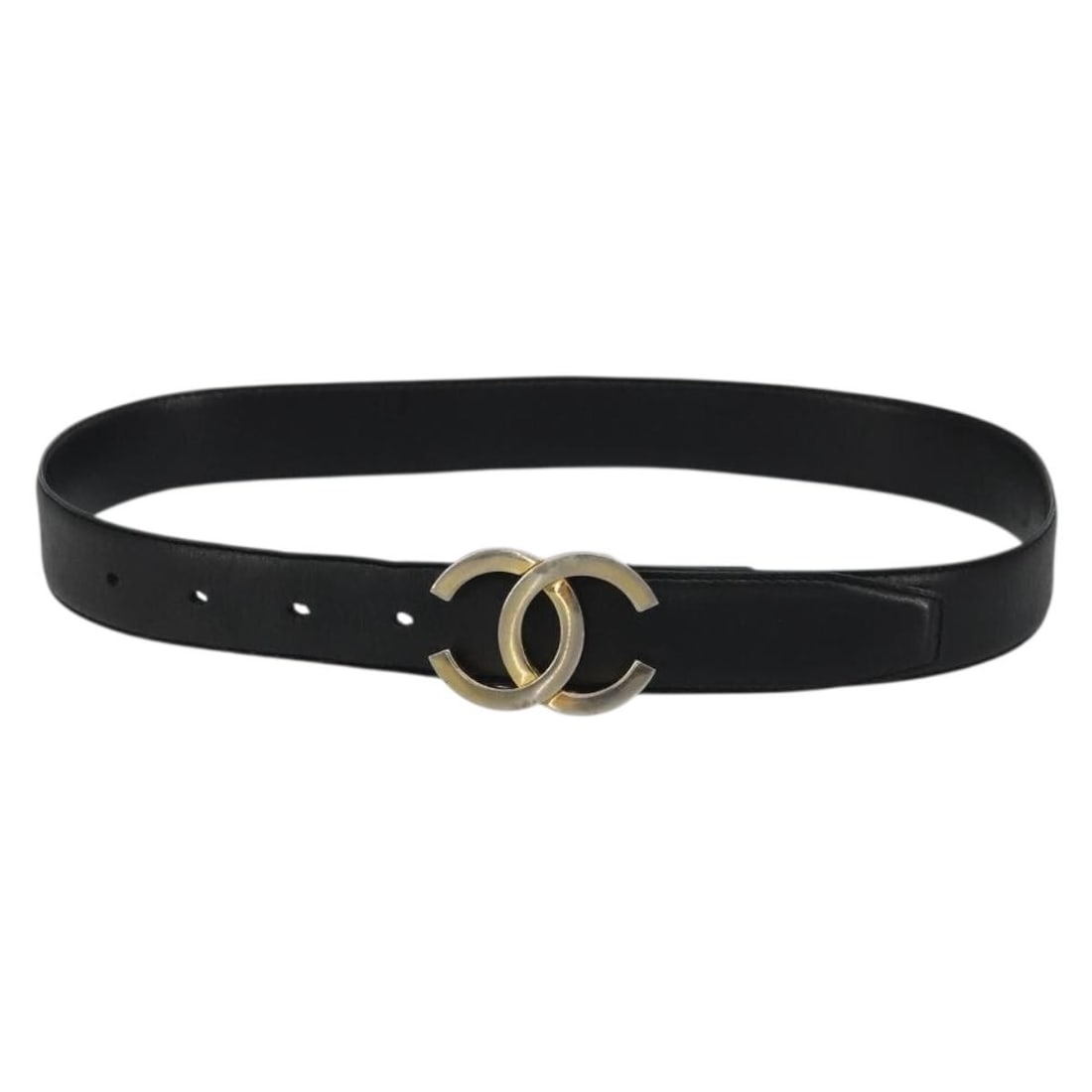 Chanel Black Leather Belt with Gold CC Logo 30.3 Inch Women's Accessory: Chanel Black Leather Belt with Gold CC Logo 30.3 Inch Women's Accessory This Chanel women's belt is crafted from black leather with gold-tone CC logo hardware. Made in France, it features a total leng