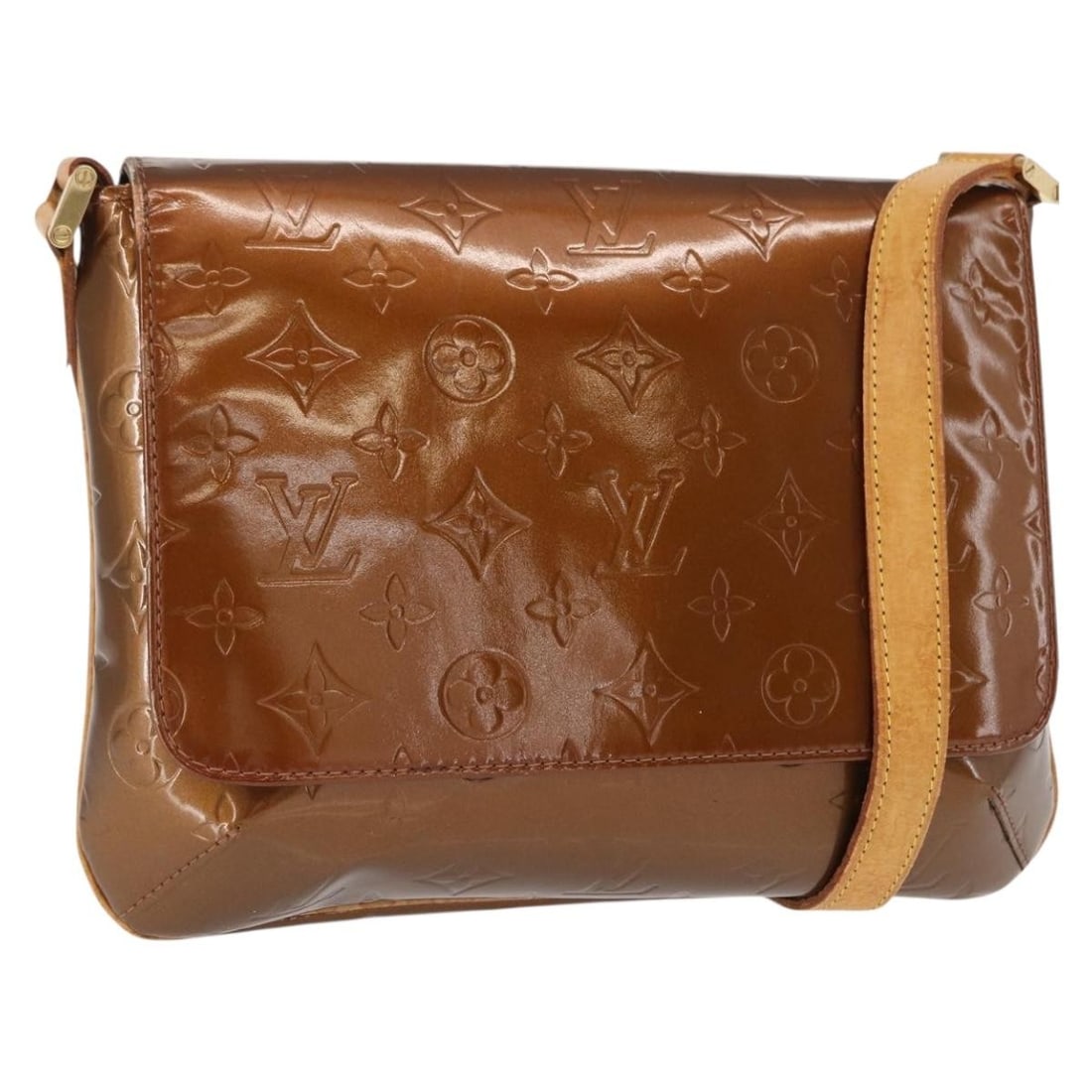 Louis Vuitton Thompson Street Bronze Patent Shoulder Bag M91124 from Spain: Louis Vuitton Thompson Street Bronze Patent Shoulder Bag M91124 from Spain This Louis Vuitton Thompson Street shoulder bag features the iconic Monogram Vernis patent leather in a bronze color. Made in