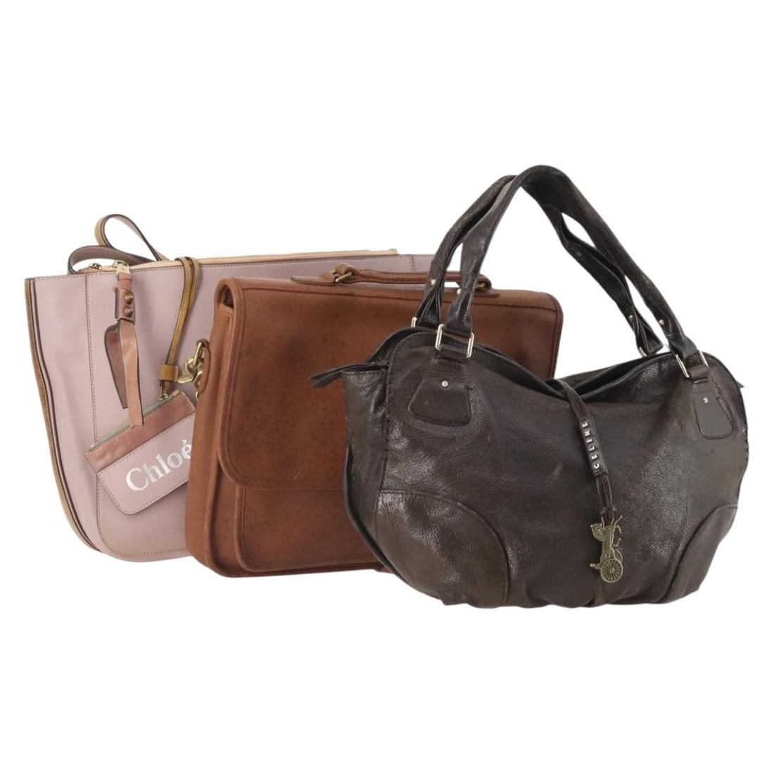 Coach leather handbag set with pouch pink and brown Italy: Coach leather handbag set with pouch pink and brown Italy This Coach women's handbag set features three leather handbags in pink and brown tones. The set includes a pouch accessory. Made in Italy, eac